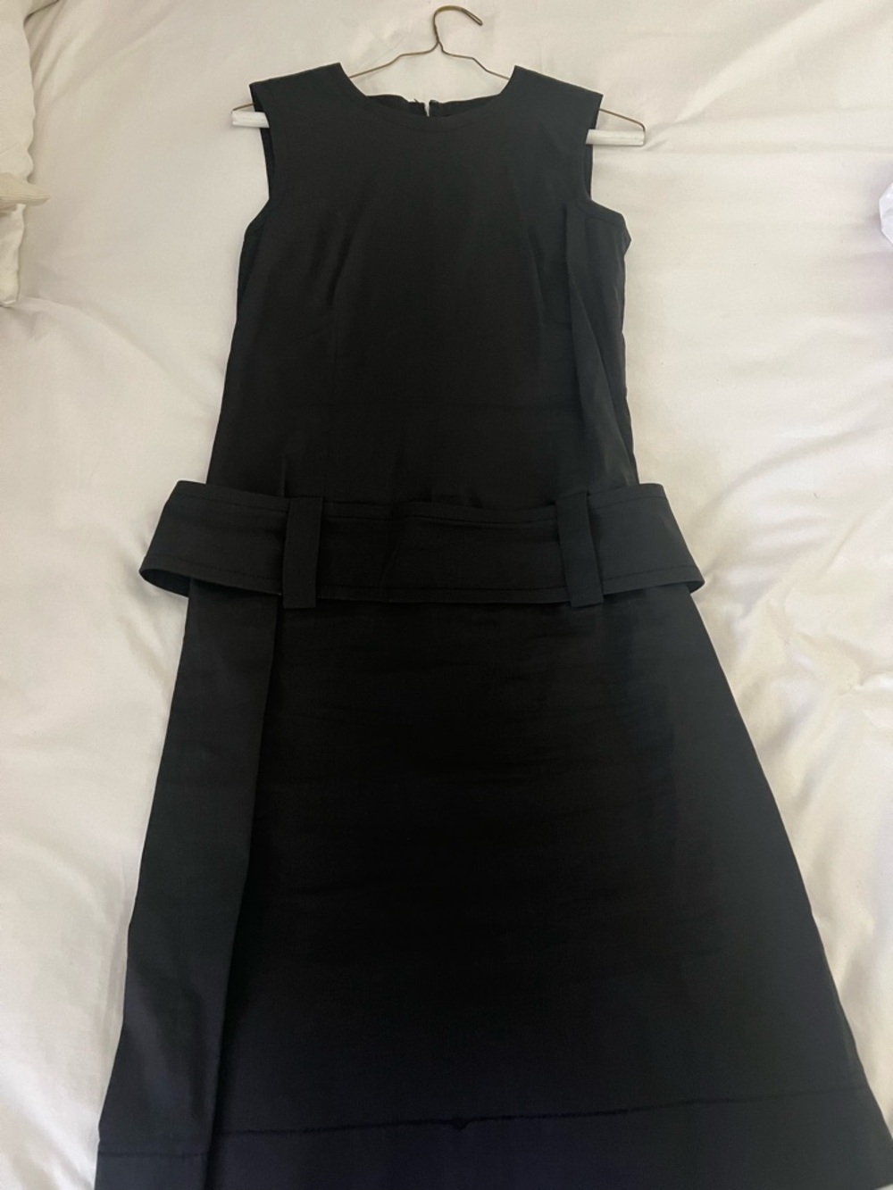 DKNY Classic Black Sleeveless Belted Dress Linen Size 8